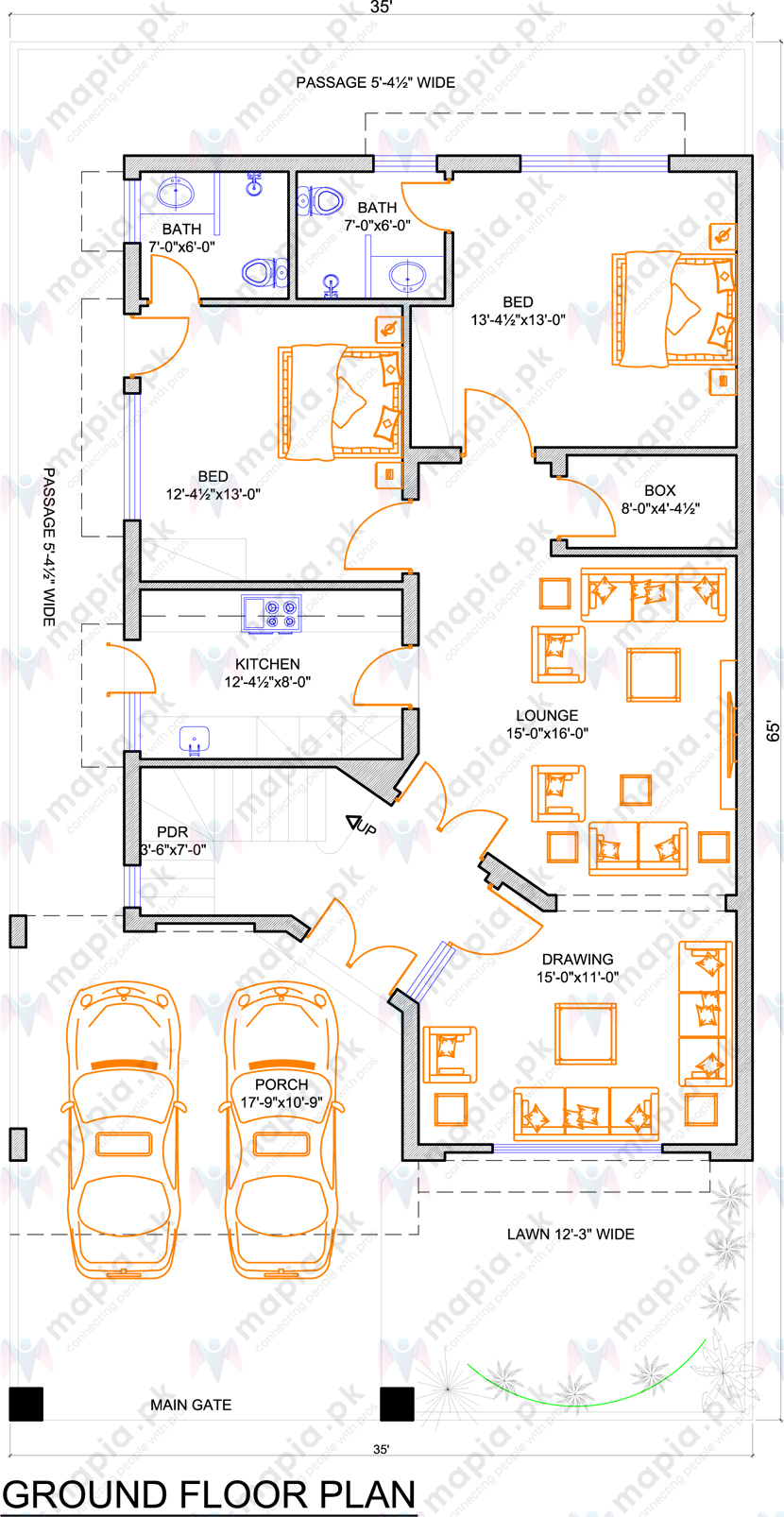 20 Marla Ground Floor House Plan Single Story House Design Plan Map ...