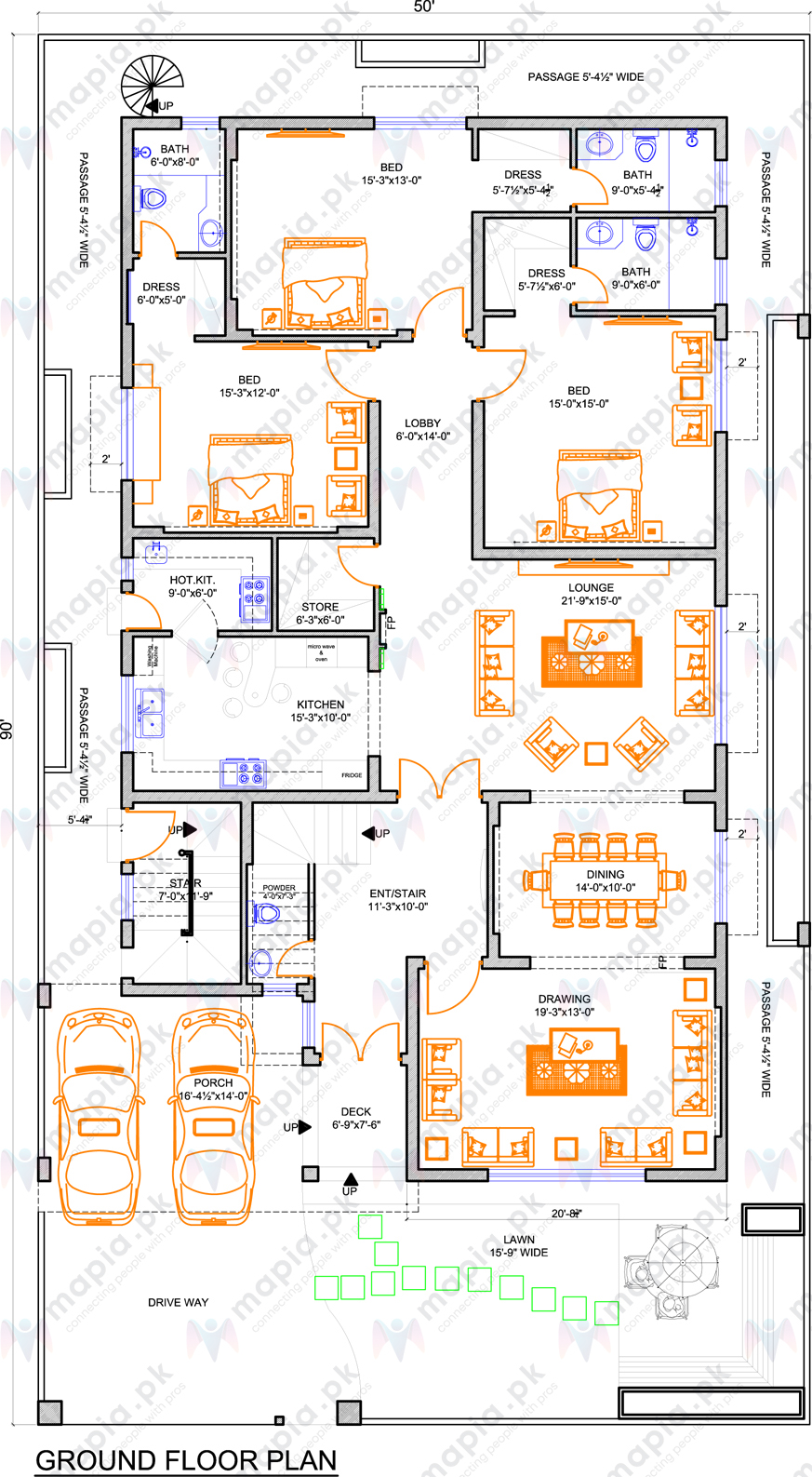 1 Kanal House Plan With 4 Bedrooms